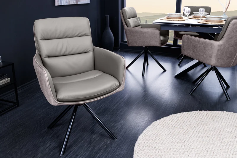 Chaise pivotante design BIG GEORGE taupe cuir véritable microfibre avec accoudoirs Rétro