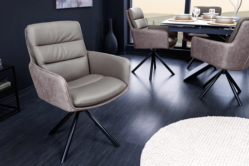 Chaise pivotante design BIG GEORGE taupe cuir véritable microfibre avec accoudoirs Rétro