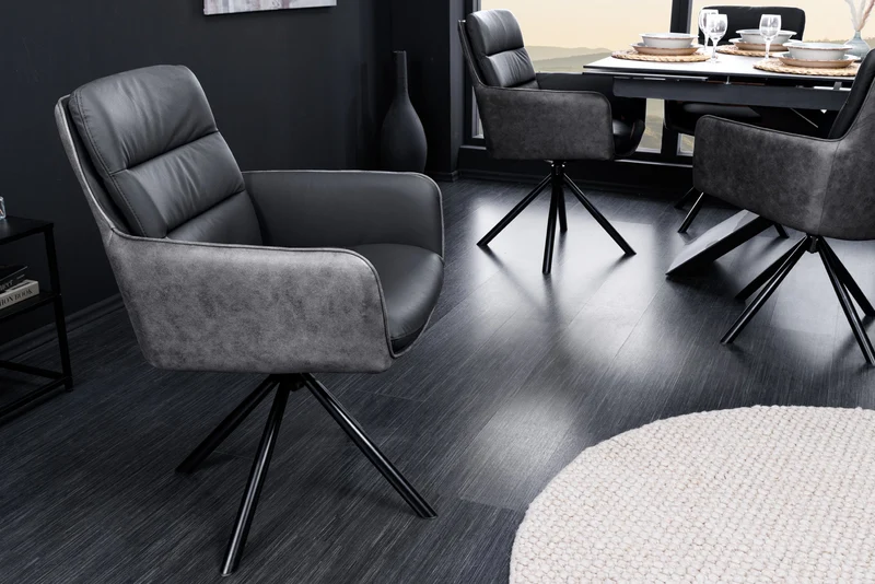 Chaise design pivotante BIG GEORGE noir anthracite cuir véritable microfibre avec accoudoirs