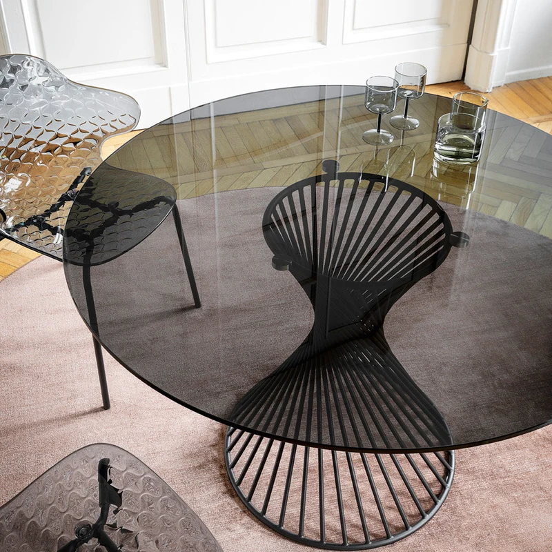 Table Vortex ronde | Table design en verre ou céramique avec piètement central