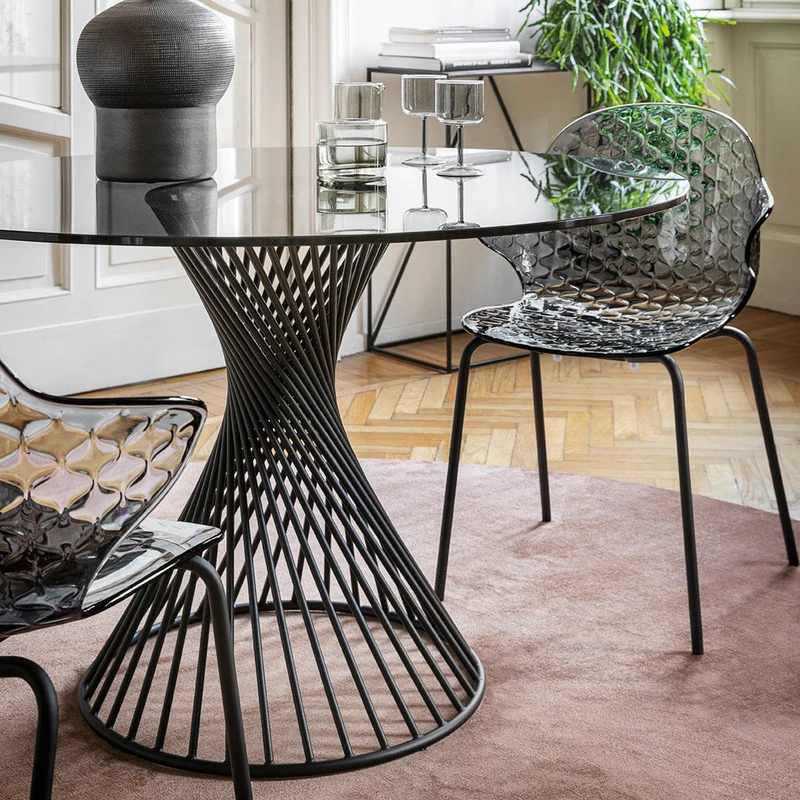 Table Vortex ronde | Table design en verre ou céramique avec piètement central