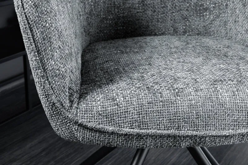 Lot de 2x chaises pivotante VERONA en tissu structuré gris avec accoudoirs et pieds en métal noir