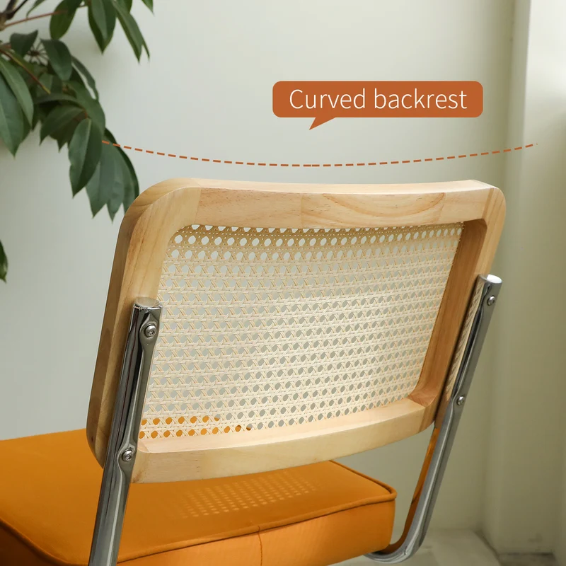 Lot de 2 chaises de salle à manger Breuer en velours orange et dossier en rotin, pieds chromés FLARELYNX