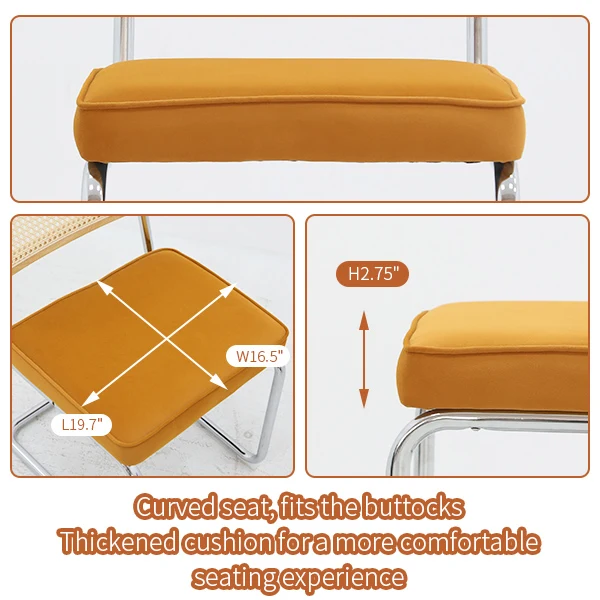 Lot de 2 chaises de salle à manger Breuer en velours orange et dossier en rotin, pieds chromés FLARELYNX