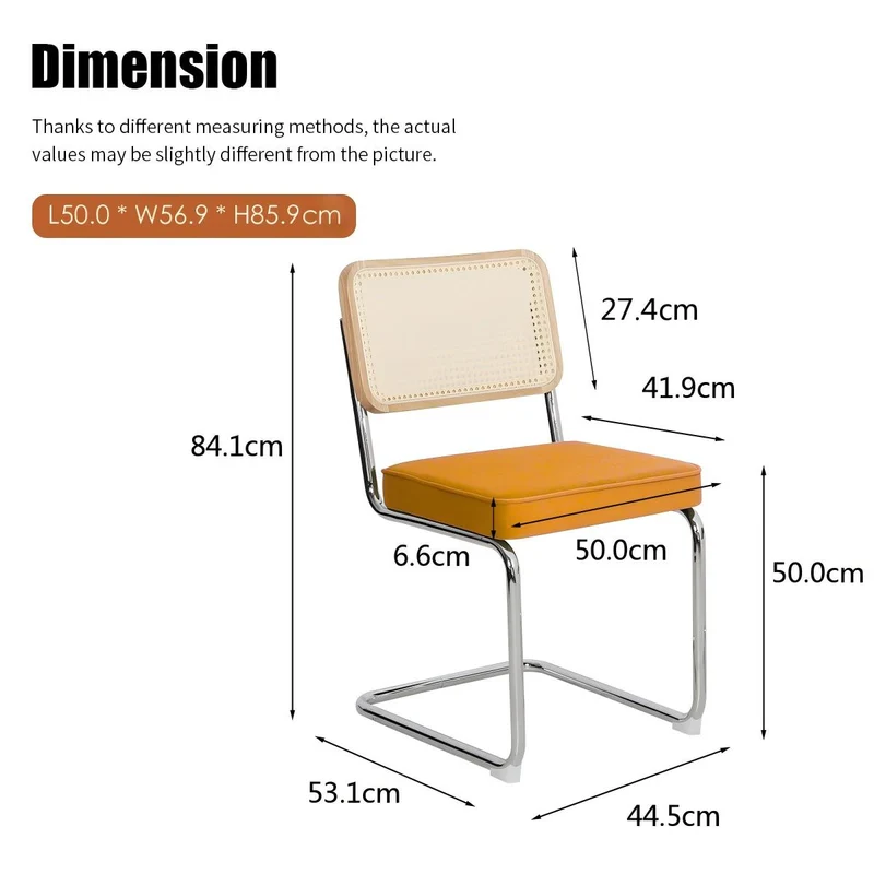 Lot de 2 chaises de salle à manger Breuer en velours orange et dossier en rotin, pieds chromés FLARELYNX