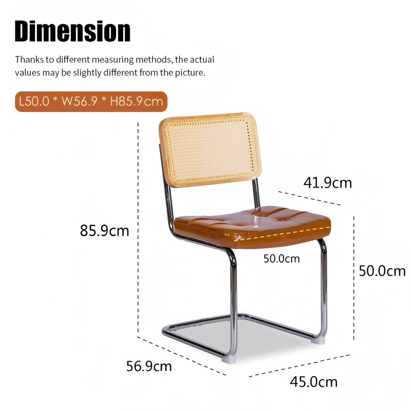 Lot de 2 chaises de salle à manger Breuer en PU caramel et dossier en rotin, pieds chromés FLAREKORR
