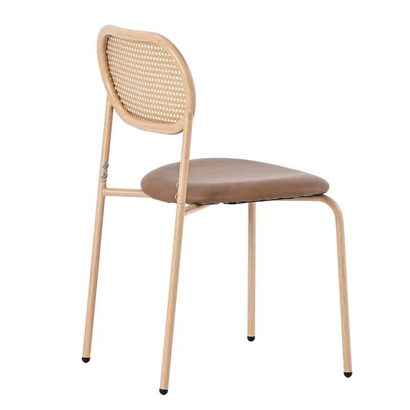 Lot de 6 chaises de salle à manger PU beige et dossier en rotin VIVIDLON