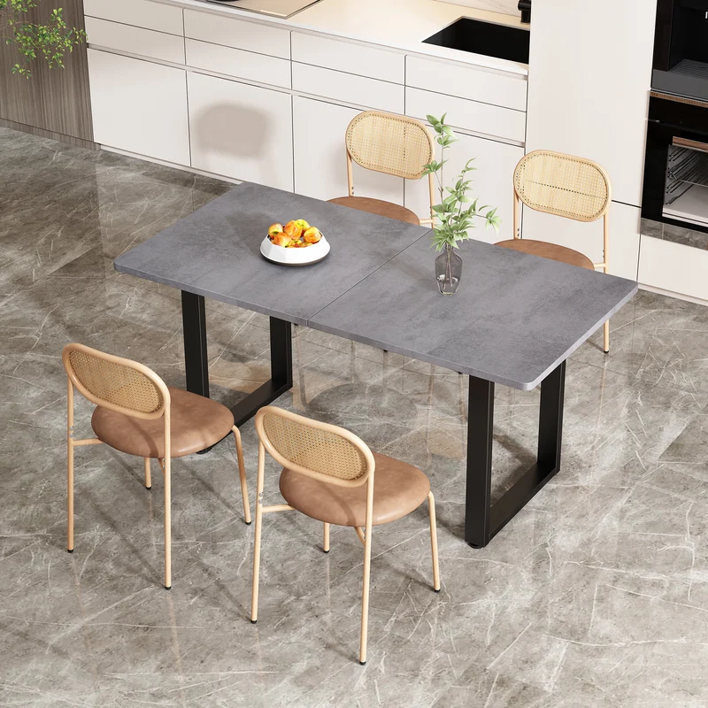 Lot de 2 chaises de salle à manger PU beige en rotin pieds en métal VERTEXIX