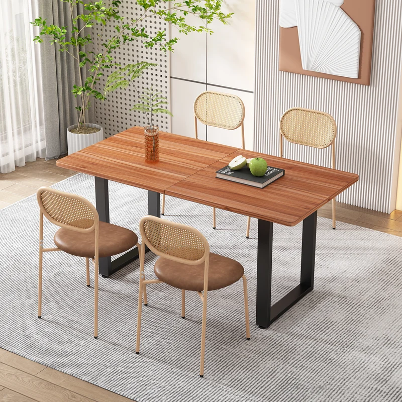 Lot de 2 chaises de salle à manger PU beige en rotin pieds en métal VERTEXIX