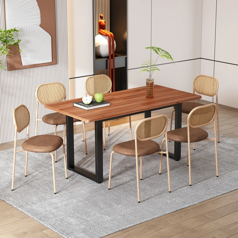 Lot de 2 chaises de salle à manger PU beige en rotin pieds en métal VERTEXIX