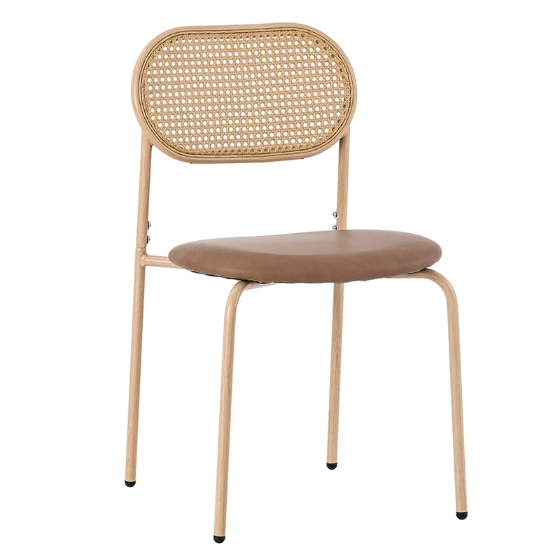Lot de 2 chaises de salle à manger PU beige en rotin pieds en métal VERTEXIX