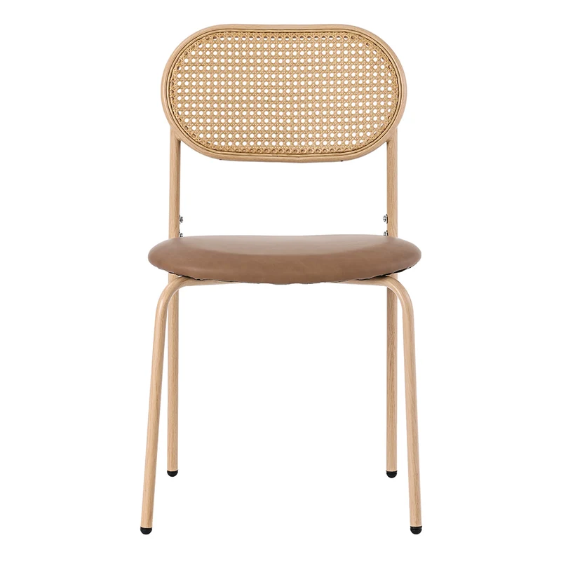Lot de 2 chaises de salle à manger PU beige en rotin pieds en métal VERTEXIX