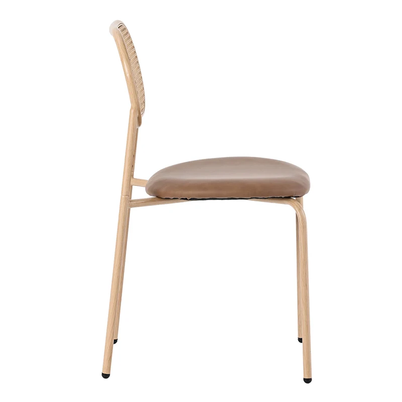 Lot de 2 chaises de salle à manger PU beige en rotin pieds en métal VERTEXIX
