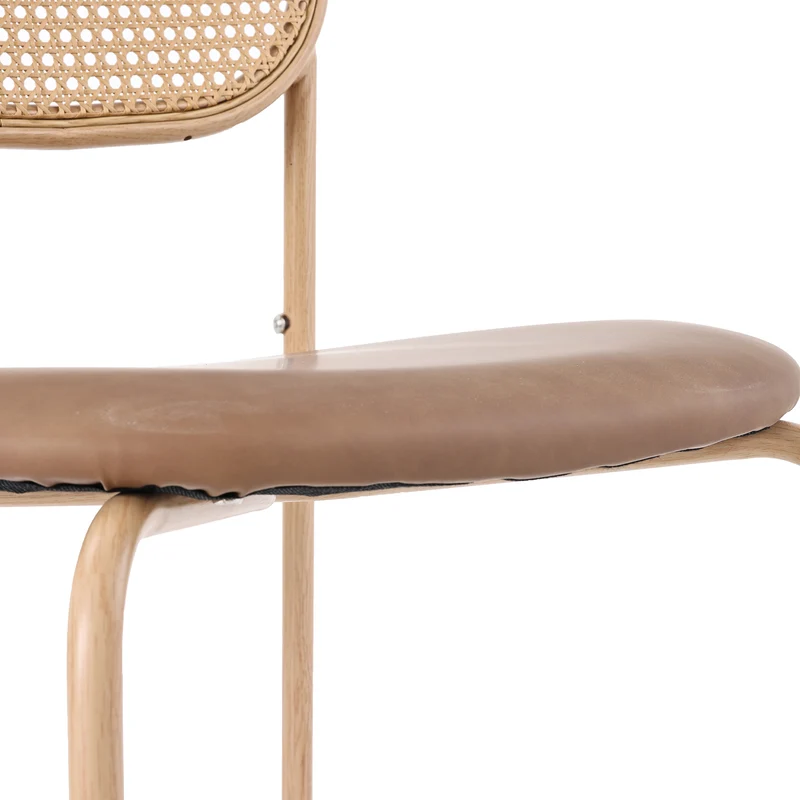 Lot de 2 chaises de salle à manger PU beige en rotin pieds en métal VERTEXIX