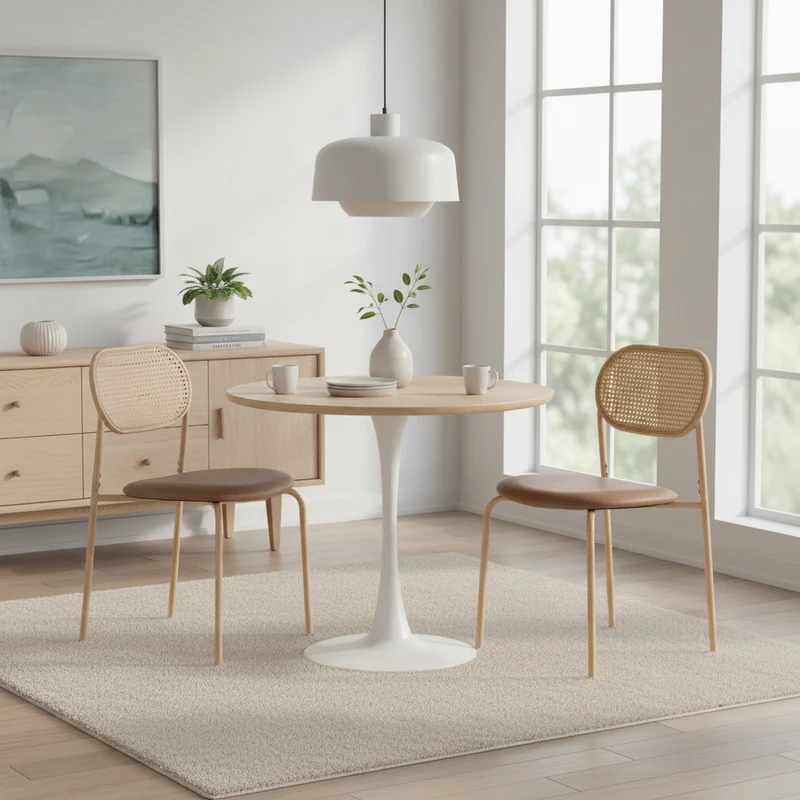 Lot de 2 chaises de salle à manger PU beige en rotin pieds en métal VERTEXIX