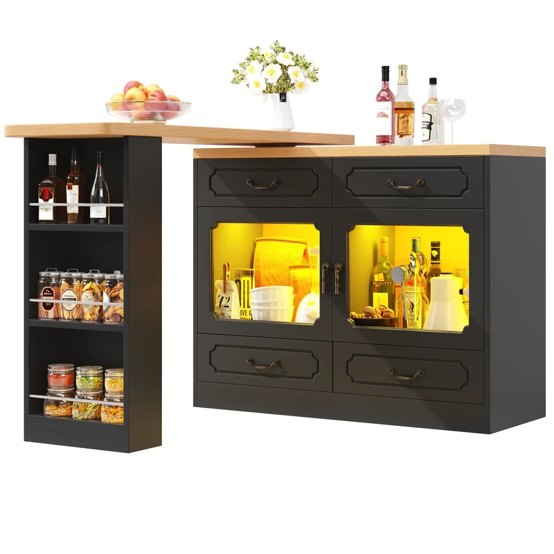 Table de bar extensible rotatif 360° avec LED 135-203*39*92.8cm RIFTZORATHYN