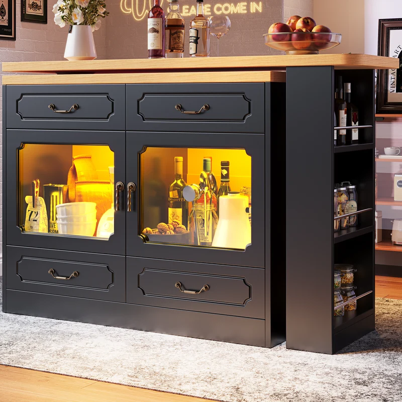 Table de bar extensible rotatif 360° avec LED 135-203*39*92.8cm RIFTZORATHYN