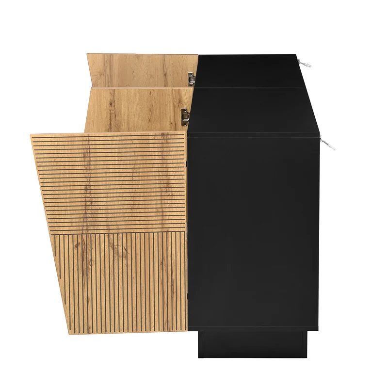 Buffet effet bois naturel aux motifs linéaires géométrique et noir 160 cm PROMINENCER