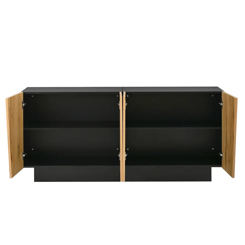 Buffet effet bois naturel aux motifs linéaires géométrique et noir 160 cm PROMINENCER