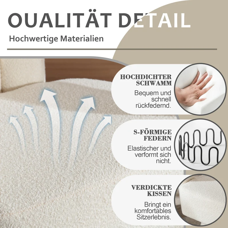 Fauteuil rond pivotant 360° en bouclette beige, design moderne 67x55x74cm FABRIC CUSHION