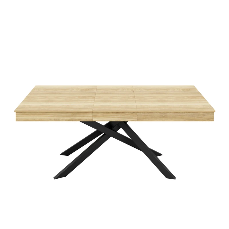 Table à manger extensible effet chêne 6-8 personnes, plateau épais, pieds croisés 140-180x80cm FLEX ELITE