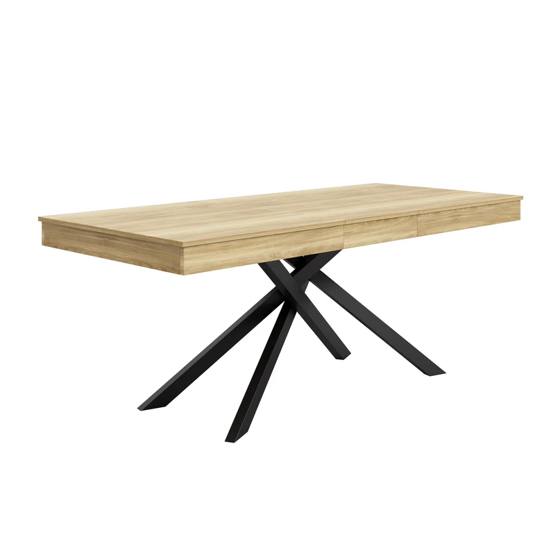 Table à manger extensible effet chêne 6-8 personnes, plateau épais, pieds croisés 140-180x80cm FLEX ELITE