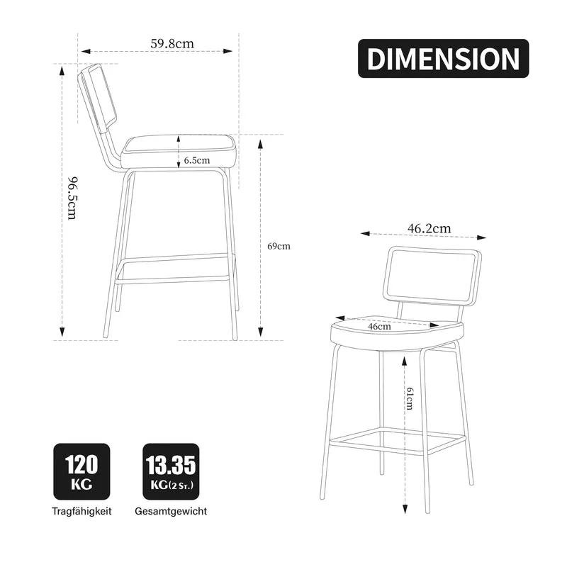 Lot de 2 tabourets de bar chenille bouclette beige dossier en rotin et repose-pieds FABRIC CART