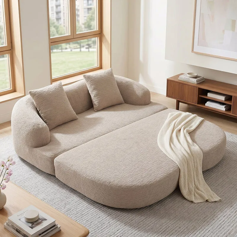 Canapé-lit convertible en chenille beige sans montage 157x84cm CLASSICPINESTYLE
