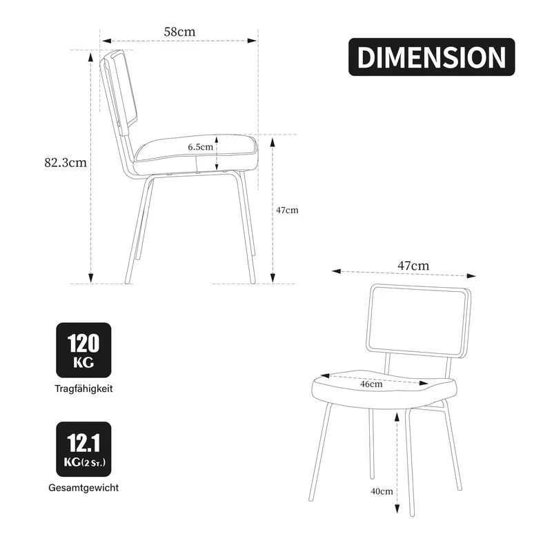 Lot de 2 chaises de salle à manger dossier en rotin et chenille bouclette ivoire pieds noirs FABRIC BENCH