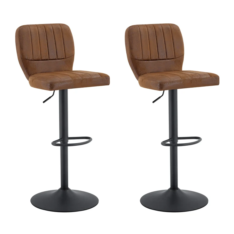 Lot de 2 tabourets de bar vintage suede marron simili cuir pivotants 360° et repose-pieds CLASSICORGANIZERSET