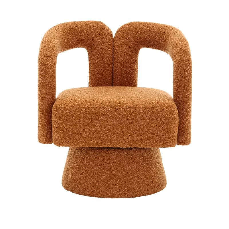 Fauteuil rond pivotant 360° en bouclette orange, design moderne 67x55x74cm FABRIC DRESSER