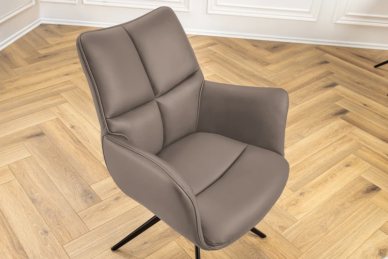 Lot de 2x chaises pivotante PAPILLON en cuir véritable marron avec accoudoirs, structure noire