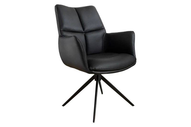 Lot de 2x chaises pivotante PAPILLON en cuir véritable noir avec accoudoirs, structure noire