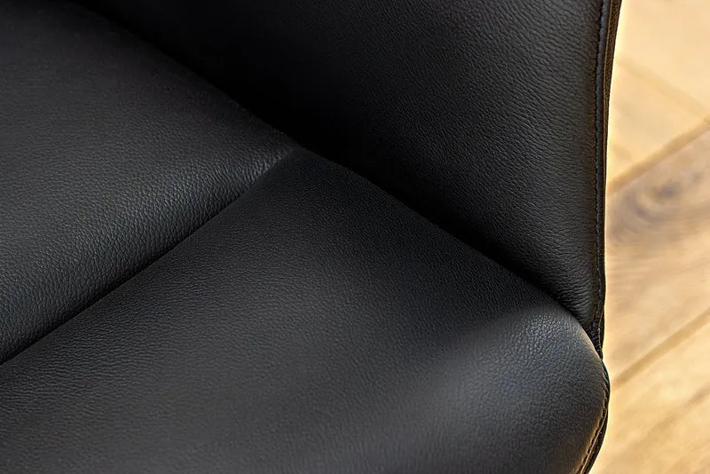 Lot de 2x chaises pivotante PAPILLON en cuir véritable noir avec accoudoirs, structure noire