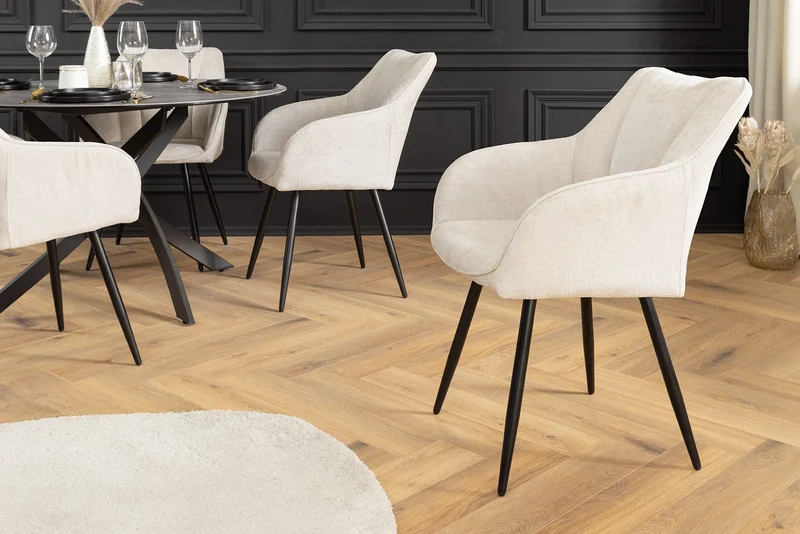Lot de 2x chaises pivotante rétro AVIGNON beige chenille pieds métal noir
