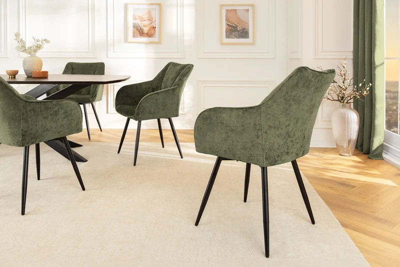 Lot de 2x chaises pivotante rétro AVIGNON chenille verte pieds métal noir