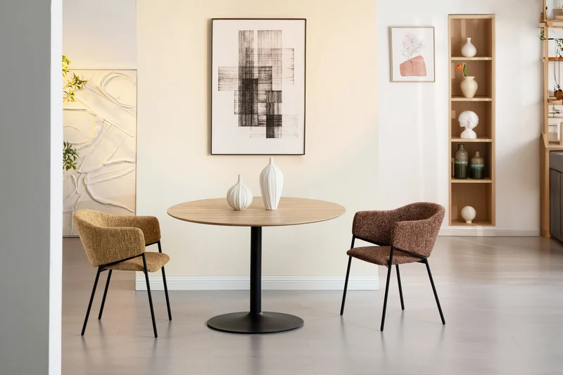 Lot de 2x chaises design NOBLESSE chenille marron structure métal noir
