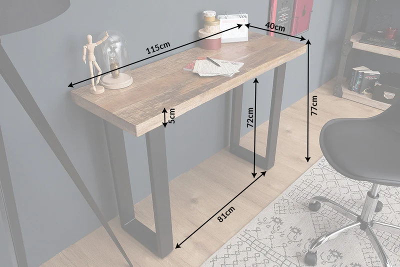 Console design IRON CRAFT 115cm en bois de manguier et fer