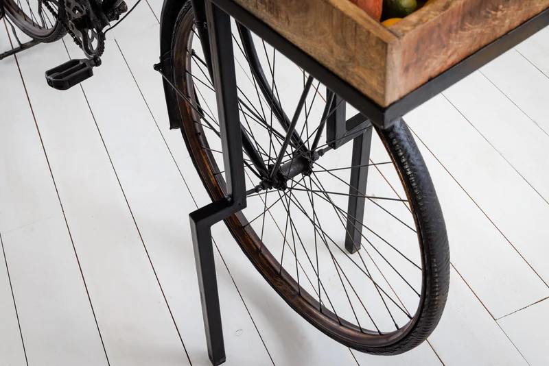 Console rétro BICYCLE 195cm table de bar vélo en bois de manguier upcycling
