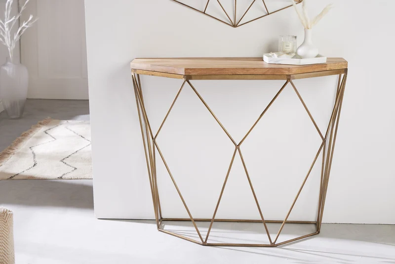 Console filigrane DIAMOND 90cm manguier laiton bois massif métal