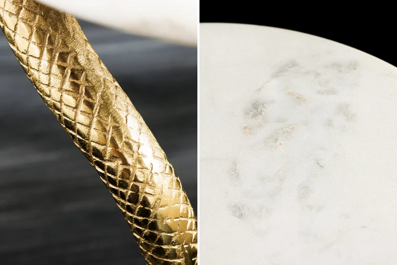 Table d'appoint ronde WILDLIFE COBRA 65cm sculpture serpent en marbre blanc doré faite main