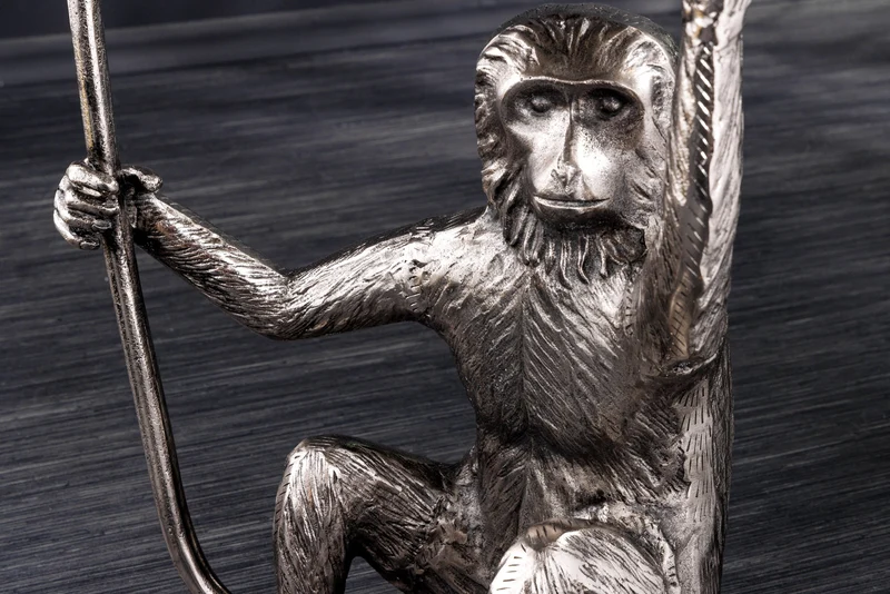 Table d'appoint design WILDLIFE MONKEY 60cm métal argenté fait main