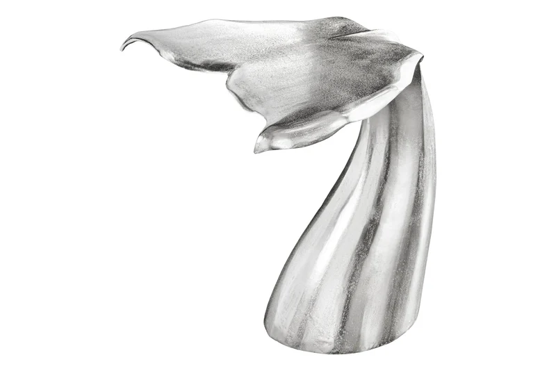 Table d'appoint design WILDLIFE aileron de baleine 60cm métal argenté fait main