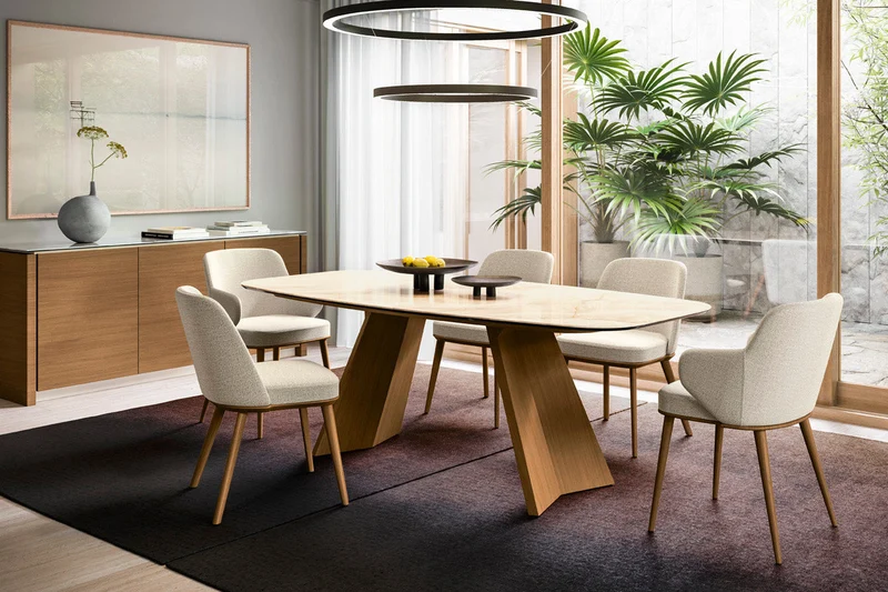 Table Icaro fixe ou extensible | Table design en bois, verre et céramique