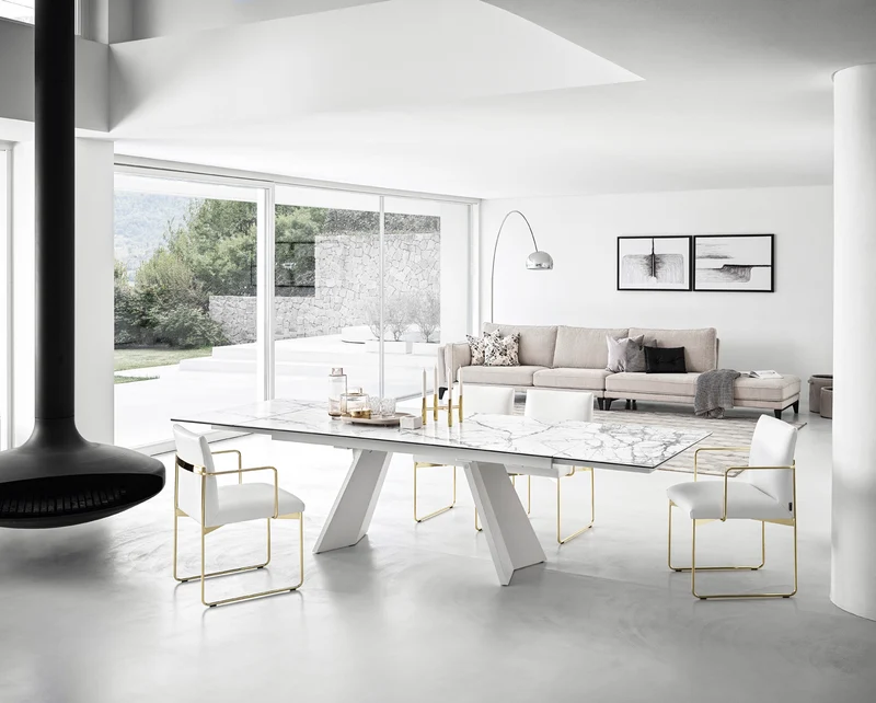 Table Icaro fixe ou extensible | Table design en bois, verre et céramique