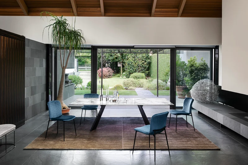 Table Icaro fixe ou extensible | Table design en bois, verre et céramique