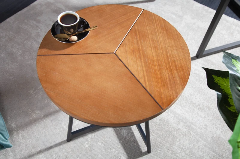 Table d'appoint ronde OAK ELEGANCE 45cm design chêne structure métal noir