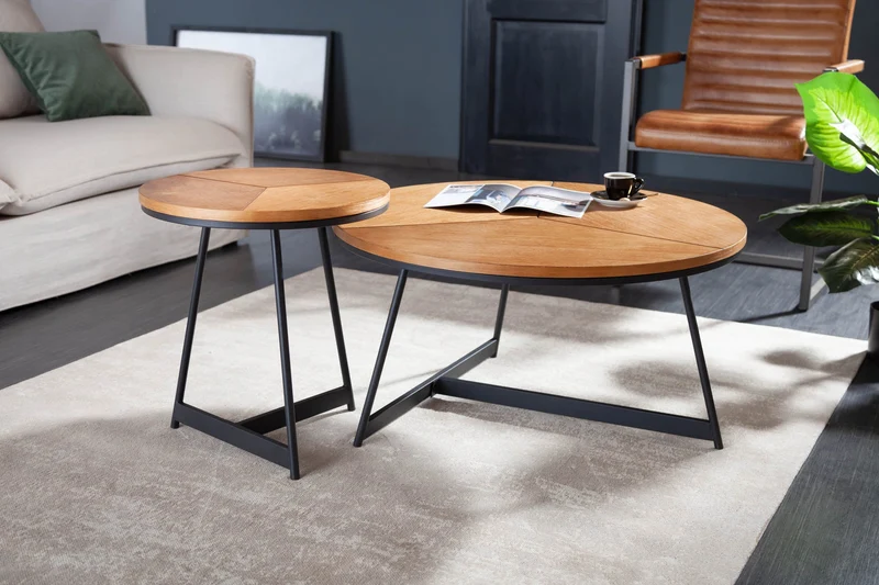 Table d'appoint ronde OAK ELEGANCE 45cm design chêne structure métal noir