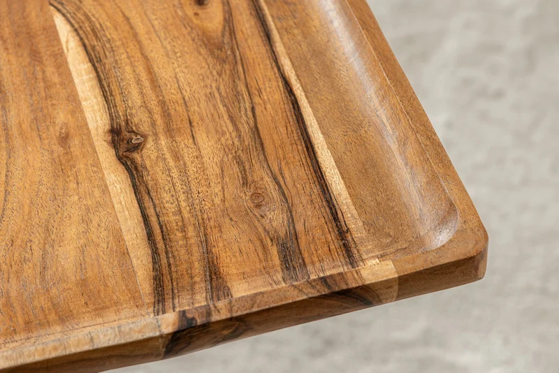 Table d'appoint design TRAYFUL 55cm bois massif d'acacia naturel base marbre noir métal doré