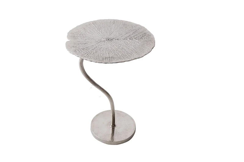Table d'appoint artisanale ABSTRACT LEAF 40cm argent